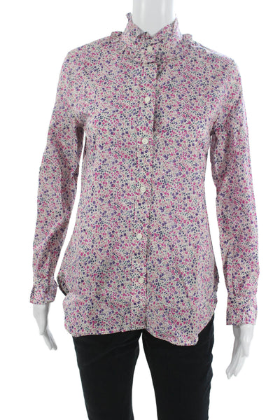 J Crew Women Floral Cotton Long Sleeve Basic Button-Up Multicolor Size 2