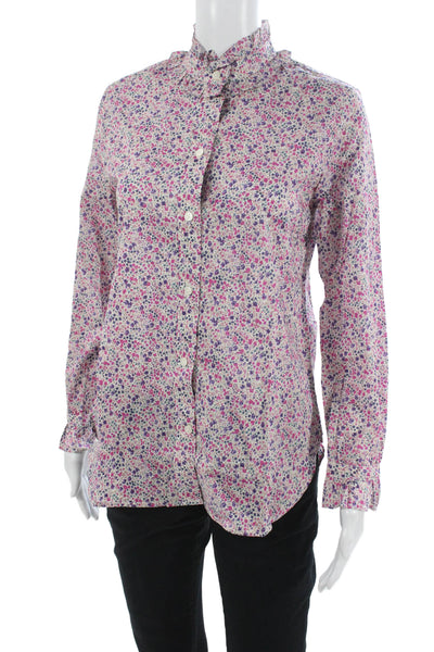 J Crew Women Floral Cotton Long Sleeve Basic Button-Up Multicolor Size 2