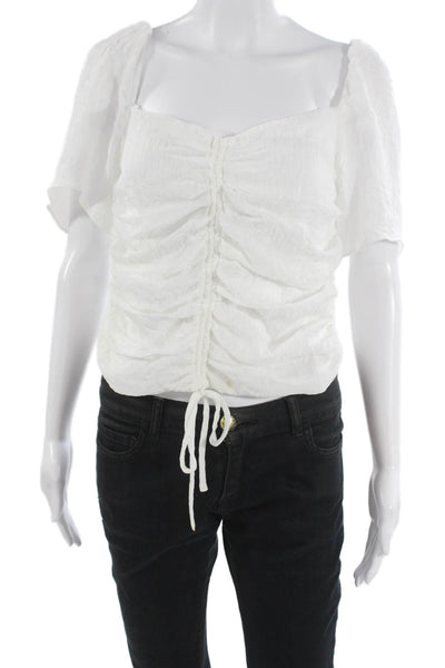 Wayf Womens Cropped Blouse White Square Neck Short Sleeve Polyester Size L