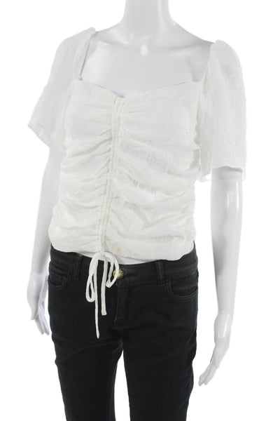Wayf Womens Cropped Blouse White Square Neck Short Sleeve Polyester Size L