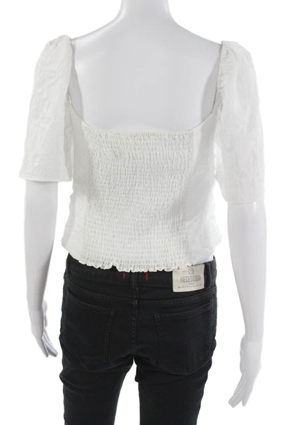 Wayf Womens Cropped Blouse White Square Neck Short Sleeve Polyester Size L