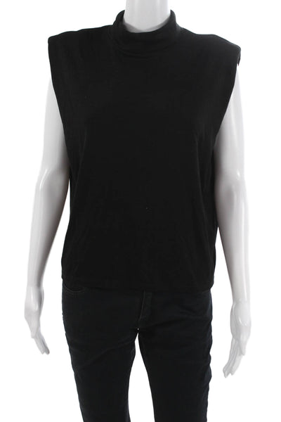 ASTR Women Basic Sleeveless Mock Neck Tank Black Polyester Size L