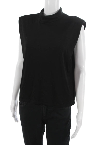 ASTR Women Basic Sleeveless Mock Neck Tank Black Polyester Size L