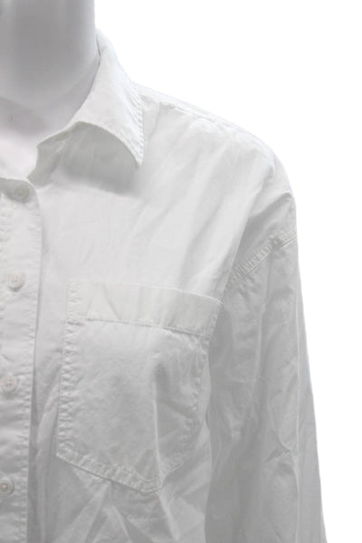 J Crew Women Cropped Collared Cotton Button-Up Top White Long Sleeve Size XS