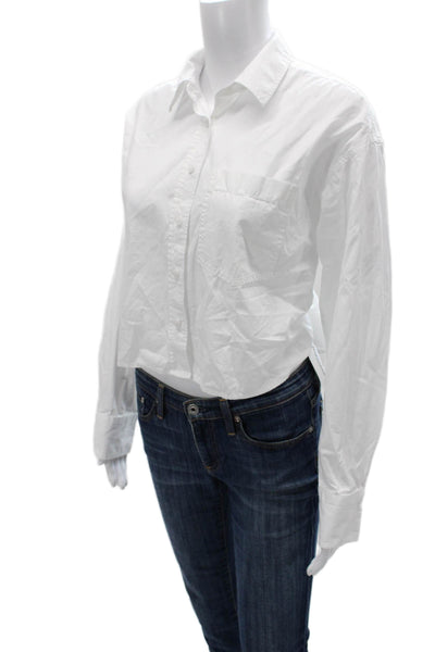 J Crew Women Cropped Collared Cotton Button-Up Top White Long Sleeve Size XS