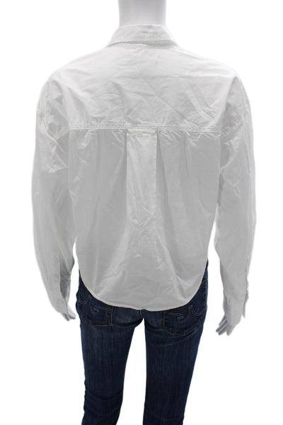 J Crew Women Cropped Collared Cotton Button-Up Top White Long Sleeve Size XS