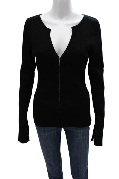 Zara Women V-Neck Black Viscose Cardigan Long Sleeve Solid Fall Size L