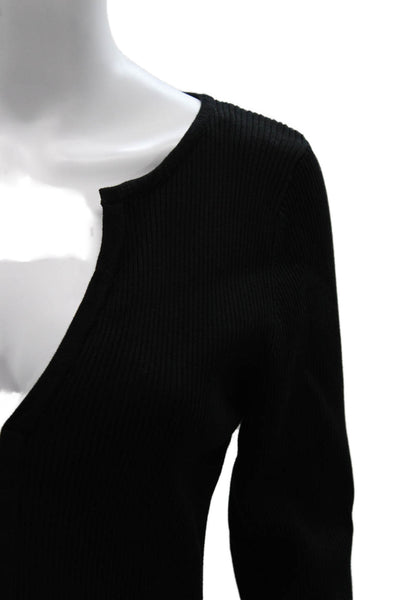 Zara Women V-Neck Black Viscose Cardigan Long Sleeve Solid Fall Size L