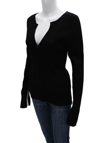 Zara Women V-Neck Black Viscose Cardigan Long Sleeve Solid Fall Size L