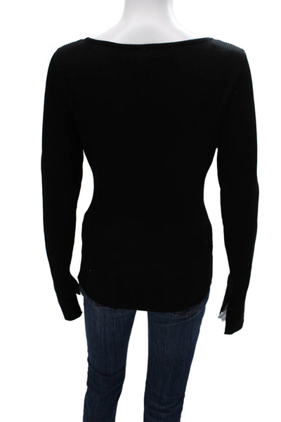 Zara Women V-Neck Black Viscose Cardigan Long Sleeve Solid Fall Size L