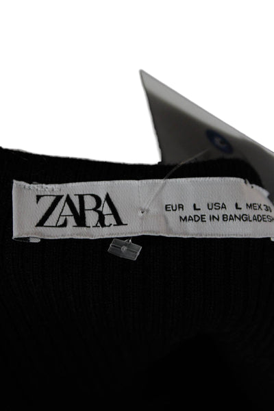 Zara Women V-Neck Black Viscose Cardigan Long Sleeve Solid Fall Size L