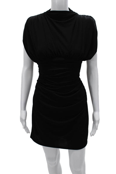 Zara Women Bodycon Short Sleeve High Neck Black Dress Zip Size L