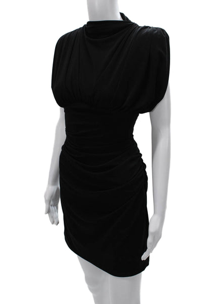 Zara Women Bodycon Short Sleeve High Neck Black Dress Zip Size L