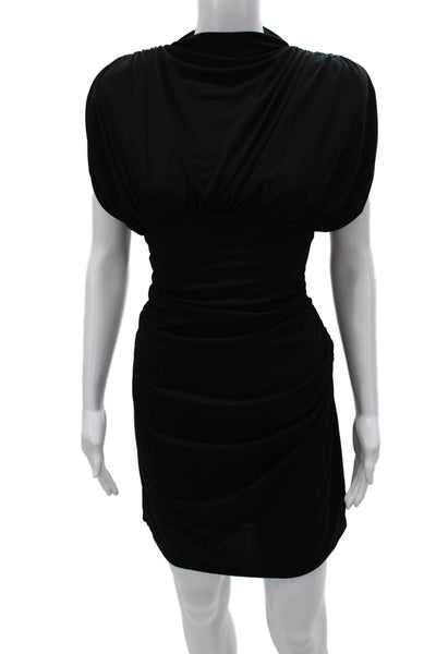 Zara Women Sheath Dress Black High Neck Short Sleeve Zip Polyester Size XL