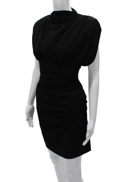 Zara Women Sheath Dress Black High Neck Short Sleeve Zip Polyester Size XL