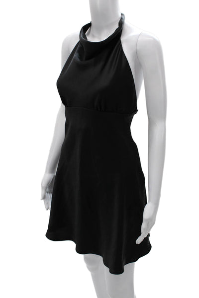 Zara Women Sheath Dress Black High Neck Short Sleeve Zip Polyester Size XL
