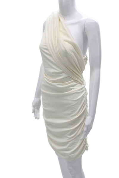 Zara Womens One Shoulder Bodycon Dress Ivory Sleeveless Zip Size XL