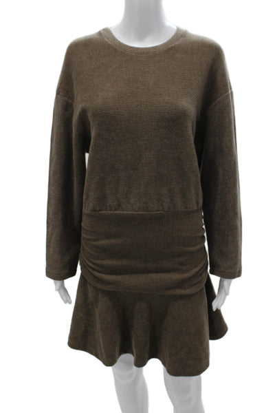 Zara Women Sweater Dress Brown Long Sleeve Pullover Round Neck Polyester Size M