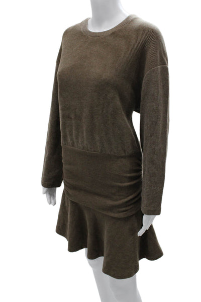 Zara Women Sweater Dress Brown Long Sleeve Pullover Round Neck Polyester Size M