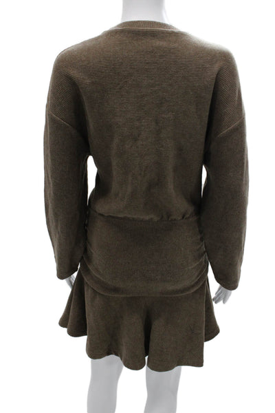 Zara Women Sweater Dress Brown Long Sleeve Pullover Round Neck Polyester Size M