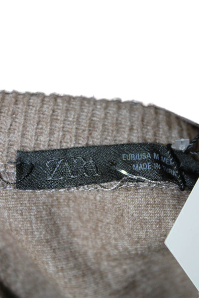 Zara Women Sweater Dress Brown Long Sleeve Pullover Round Neck Polyester Size M
