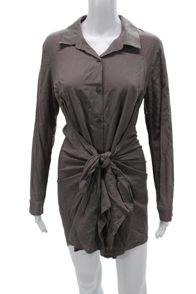 Splendid Womens Shirt Dress Gray Collared Button Rayon Long Sleeve Short Size M