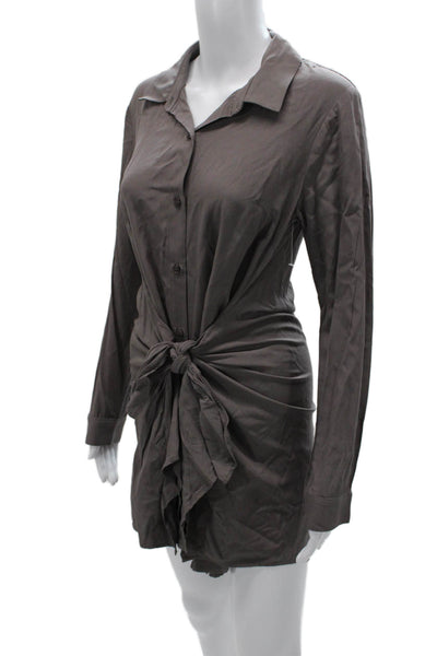 Splendid Womens Shirt Dress Gray Collared Button Rayon Long Sleeve Short Size M