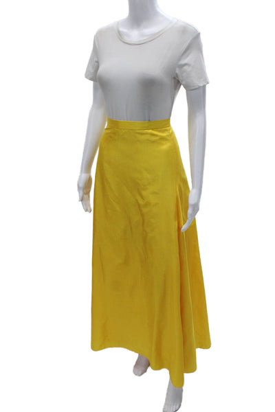 Simon Chang Women Maxi Skirt Yellow Polyester Long Zip Size 12