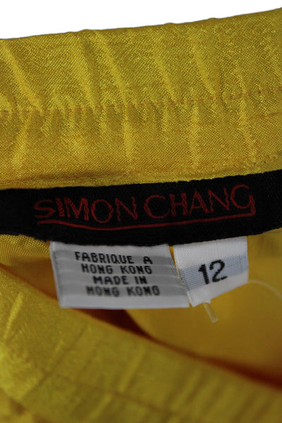 Simon Chang Women Maxi Skirt Yellow Polyester Long Zip Size 12