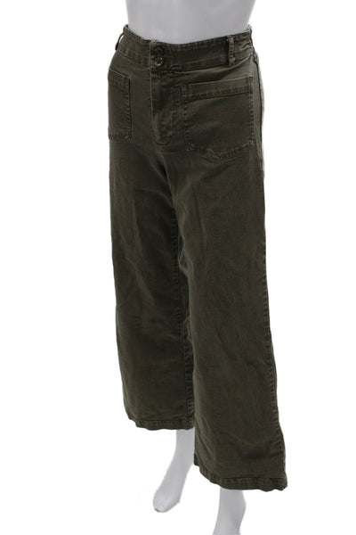 YFB Womens Green Cotton Cropped Pants Mid Rise 29 Inseam Size 5