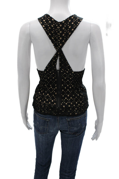 BCBGMAXAZRIA Womens Black Floral Cotton V-Neck Sleeveless Blouse Zip Size S