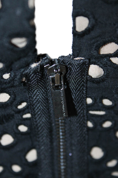 BCBGMAXAZRIA Womens Black Floral Cotton V-Neck Sleeveless Blouse Zip Size S