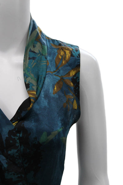 Elie Tahari Women Silk Blend Floral V-Neck Sleeveless Blouse Blue Size S