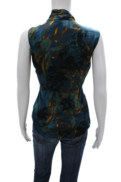 Elie Tahari Women Silk Blend Floral V-Neck Sleeveless Blouse Blue Size S