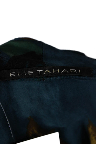 Elie Tahari Women Silk Blend Floral V-Neck Sleeveless Blouse Blue Size S