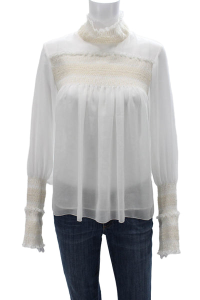 See by Chloe Womens Blouse White High Neck Long Sleeve Button Polyester Size 40