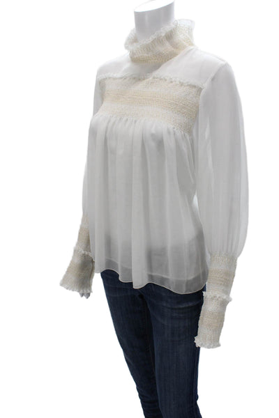 See by Chloe Womens Blouse White High Neck Long Sleeve Button Polyester Size 40
