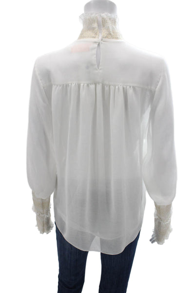 See by Chloe Womens Blouse White High Neck Long Sleeve Button Polyester Size 40