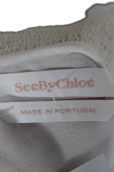 See by Chloe Womens Blouse White High Neck Long Sleeve Button Polyester Size 40