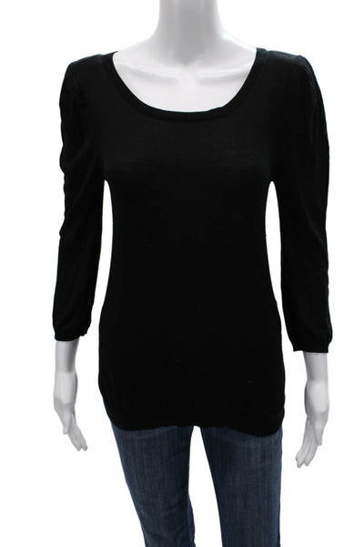 Joie Women Silk Scoop Neck Basic Blouse Black 3/4 Sleeve Size S