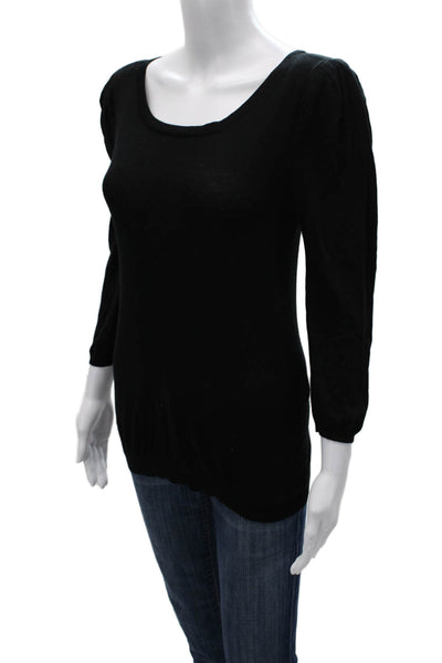 Joie Women Silk Scoop Neck Basic Blouse Black 3/4 Sleeve Size S