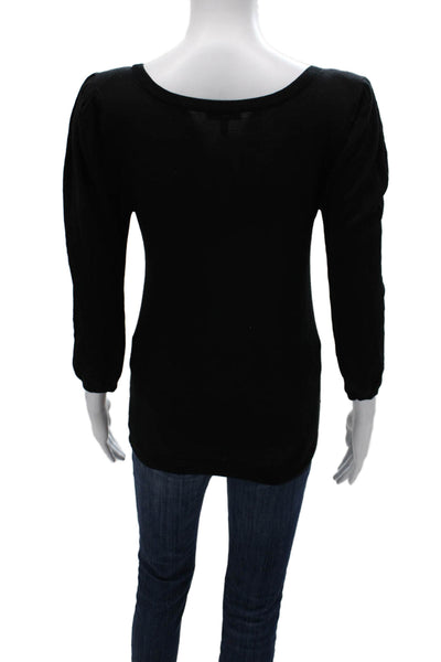 Joie Women Silk Scoop Neck Basic Blouse Black 3/4 Sleeve Size S