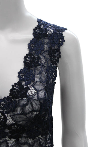 Josie Natori Women Basic Floral V Neck Spandex Sleeveless Tank Blue Size M