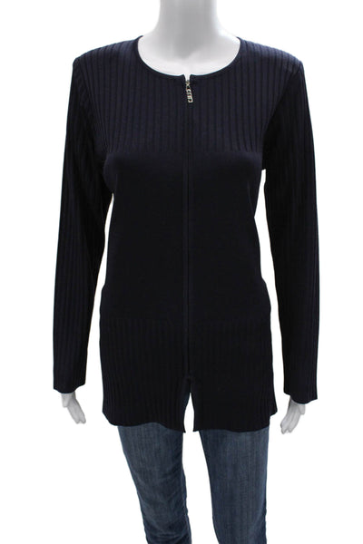 Exclusively Misook Womens Blue Striped Acrylic Cardigan Long Sleeve Size S