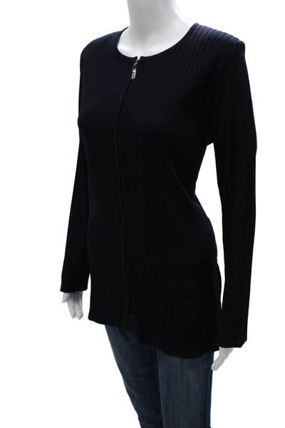 Exclusively Misook Womens Blue Striped Acrylic Cardigan Long Sleeve Size S