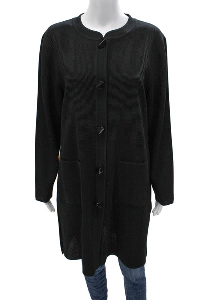Exclusively Misook Women Black Striped Cardigan Long Sleeve Size S