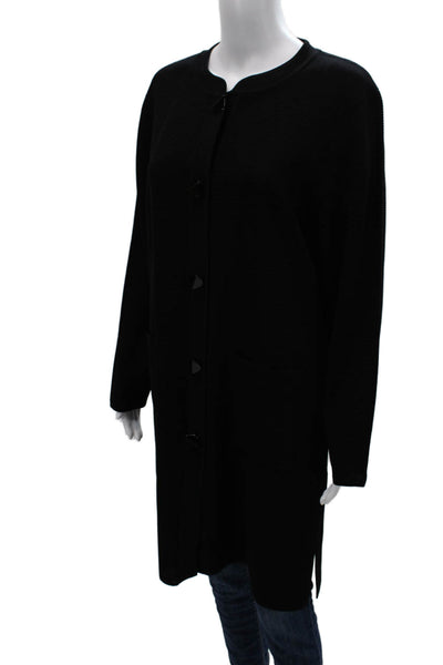 Exclusively Misook Women Black Striped Cardigan Long Sleeve Size S