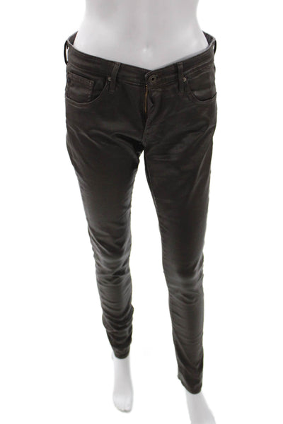 AG Adriano Goldschmied Womens Skinny Jeans Brown Cotton Blend Button Size 26