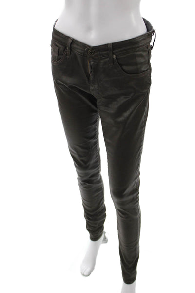 AG Adriano Goldschmied Womens Skinny Jeans Brown Cotton Blend Button Size 26