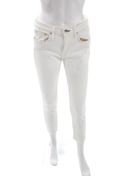 Rag & Bone Women Cropped Jeans White Cotton Low Rise Button Fly Size 27
